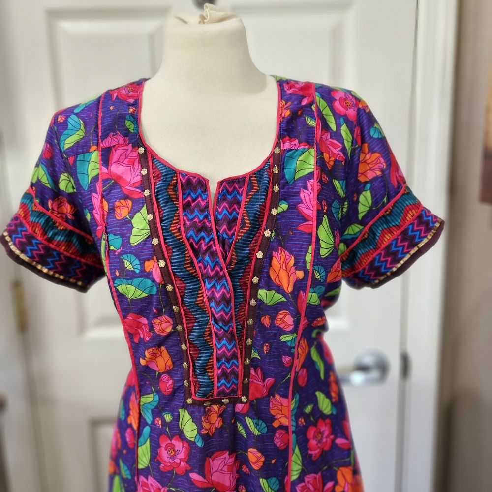 Biba Pink Green Orange Floral Cotten Lightweight Dress - Picture 4 of 16